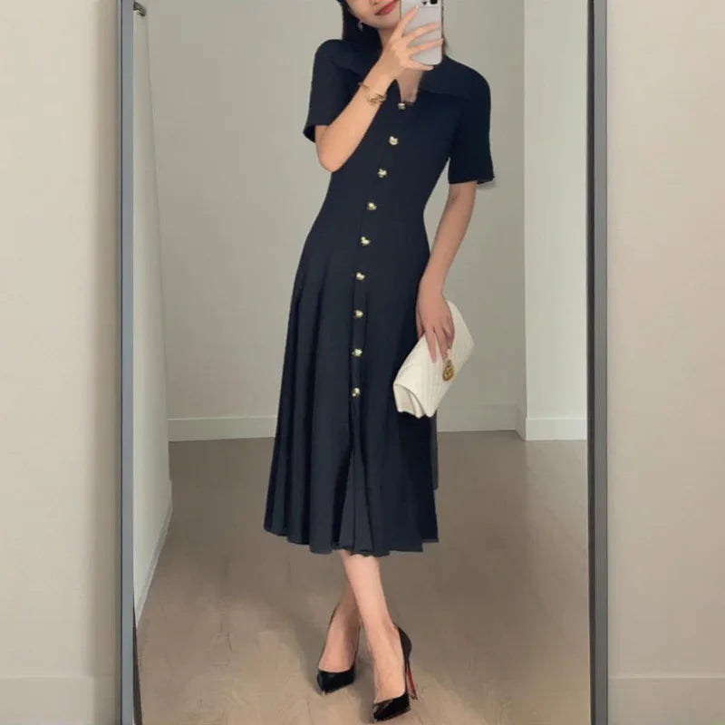 Glorol - Knitted Short Sleeve Slim High Waist Midi Dress