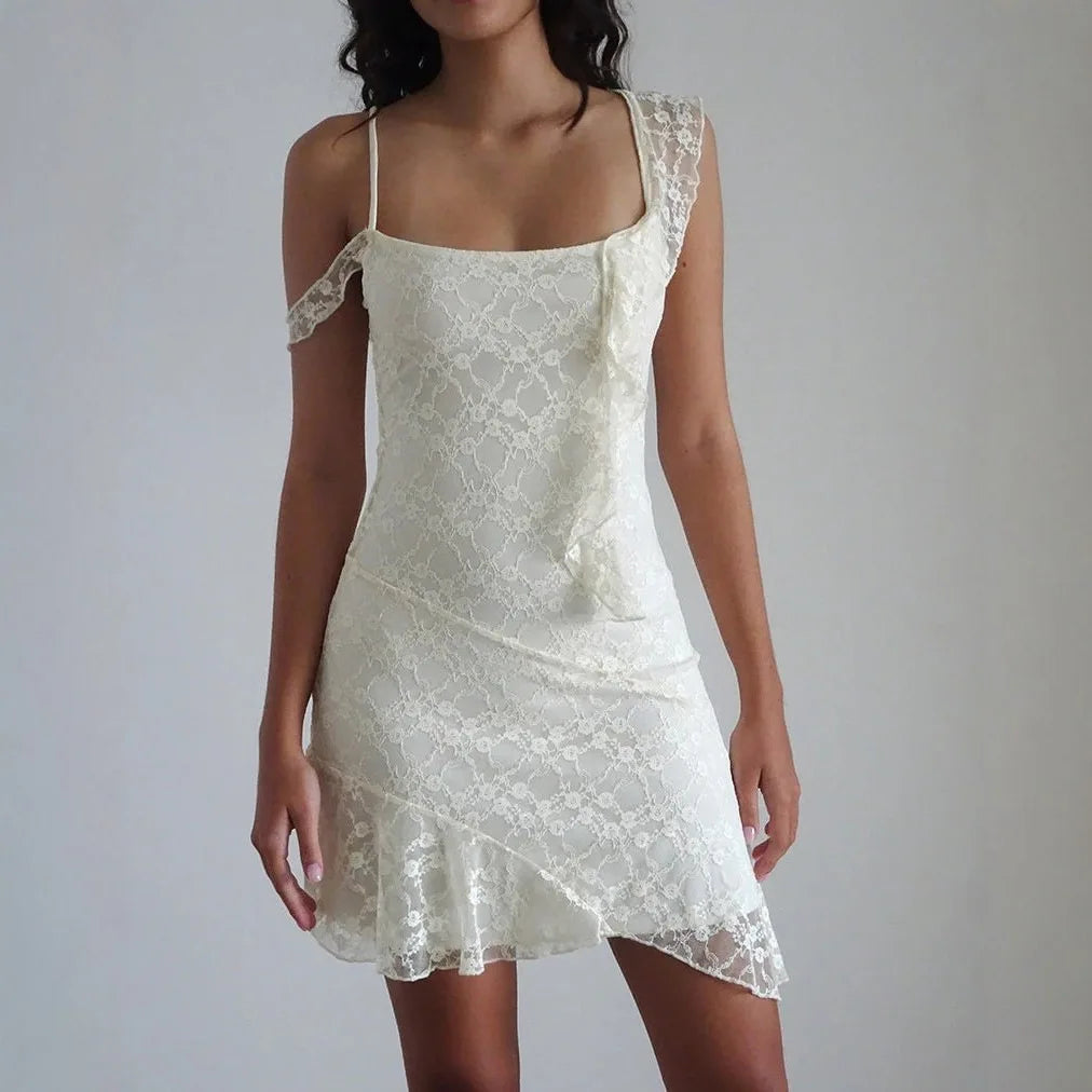 Glorol - Lace Sleeveless Bodycon Irregular Mini Dress