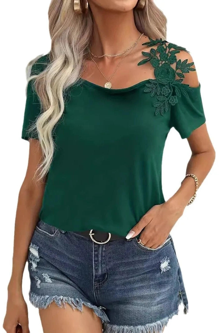 Glorol - Short-Sleeved Embroidered Shoulder Straps Top