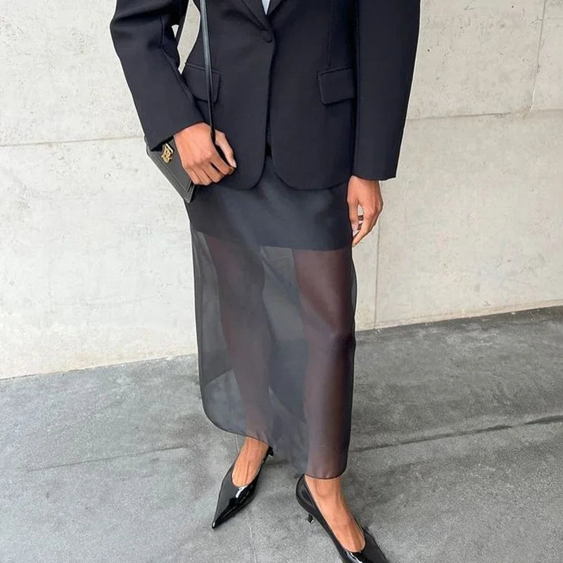 Glorol - High Waist Double-Layer See Through Skirt