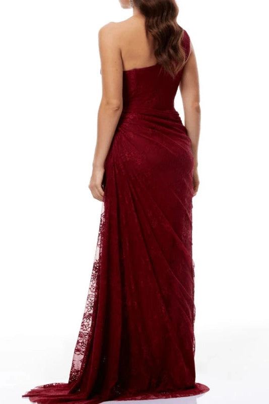 Glorol - Lace Embroidery Slim High Waist Slash Collar Maxi Dress