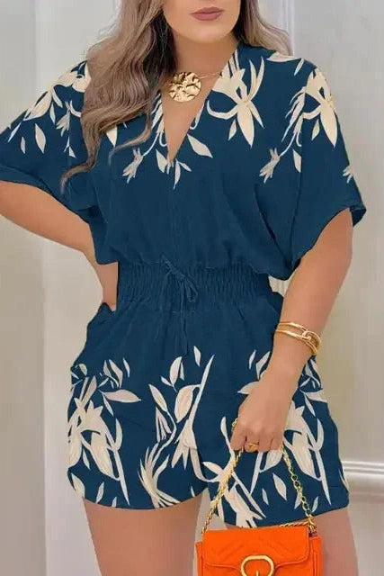 Glorol - Batwing V-Neck Short Sleeve Jumpsuit