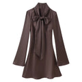 Glorol - Scarf V Neck Patchwork Lace Up Mini Dress