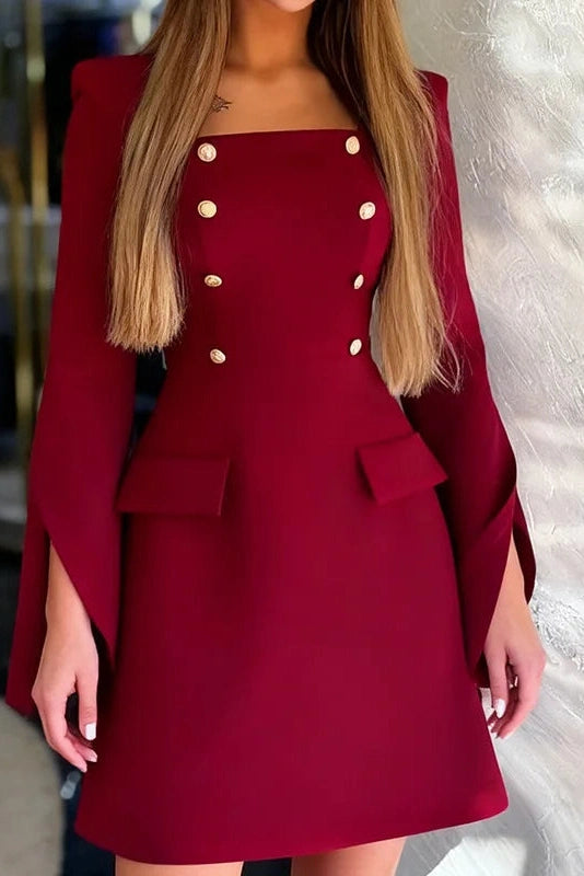 Glorol - Elegant Square Collar A-Line High Waist Mini Dress