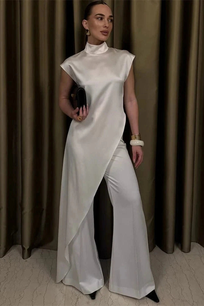 Glorol - Sleeveless Turtleneck Patchwork Slim Midi Dress