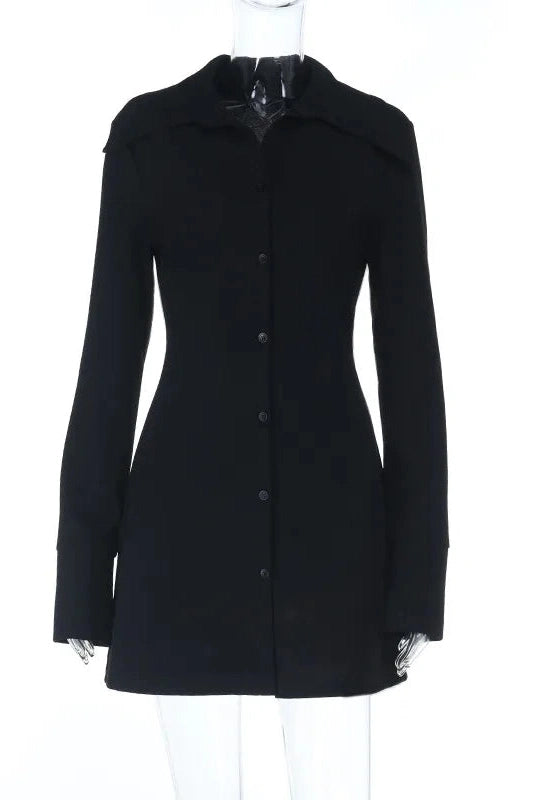 Glorol - Elegant Slim Long Sleeve High Waist Button Mini Dress