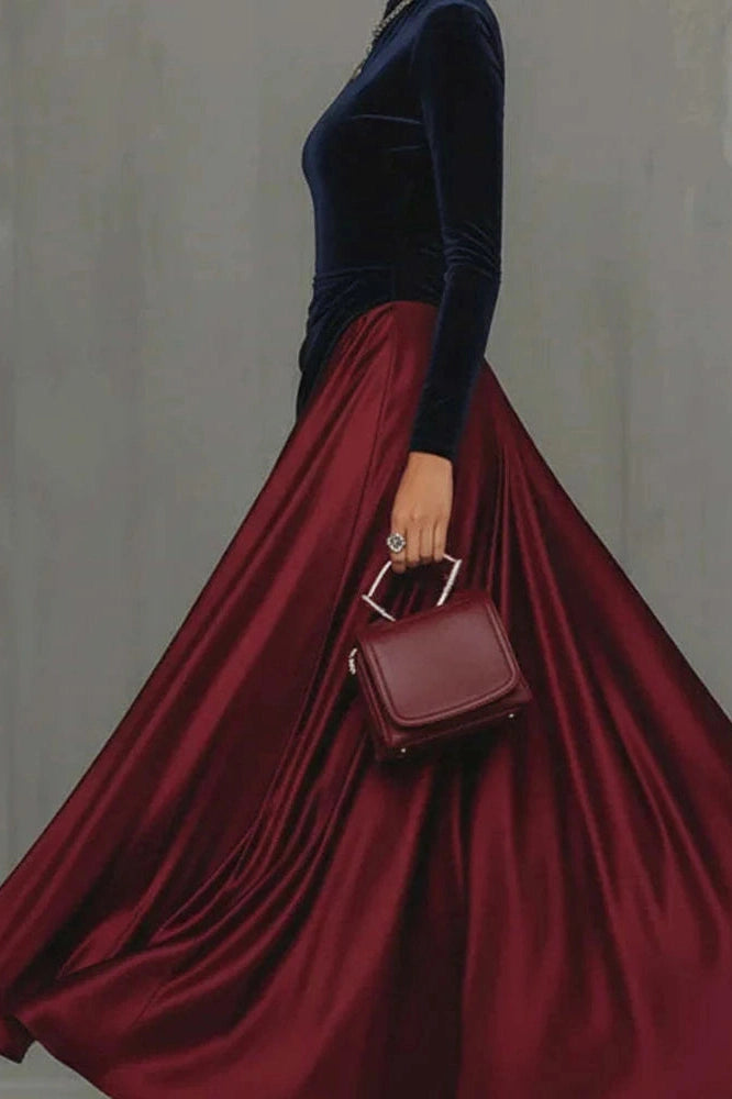 Glorol - Elegant High Waist Pleated Slim Long Sleeve Maxi Dress