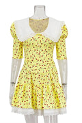 Glorol - Elegant Lace-Up Slim Lace Short Sleeve Mini Dress