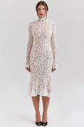 Glorol - Lace Long Sleeve High Waist Bodycon Midi Dress