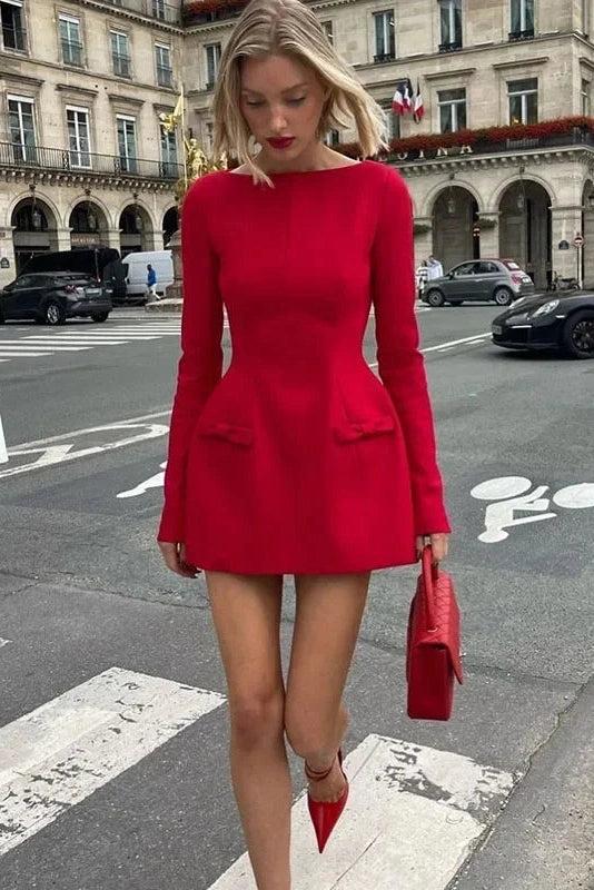 Glorol - Elegant Long Sleeve Bodycon High Waist Mini Dress