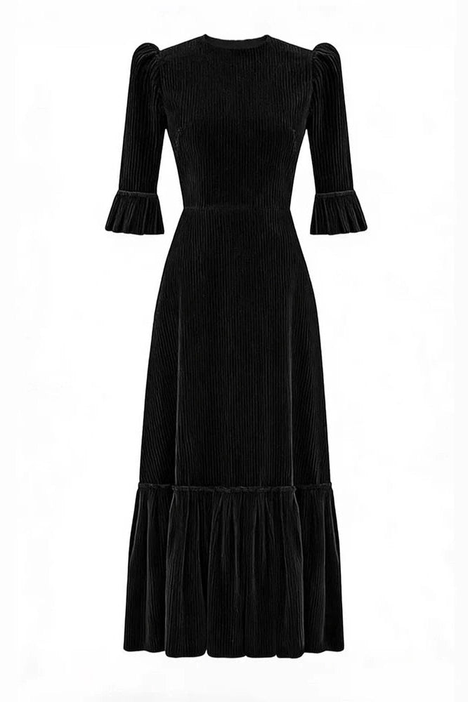 Glorol - Elegant Half Sleeve Pleated High Waist Slim Maxi Dress