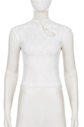 Glorol - Hollow Out Patchwork Short Sleeve Top