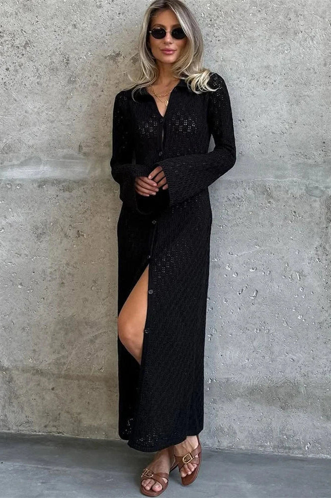 Hollow Out V-Neck Patchwork Loose Maxi Dress