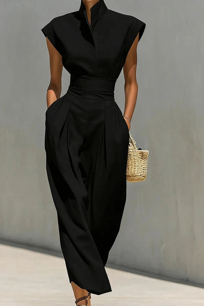 Glorol - Elegant High Waist Slim Pleated Sleeveless Midi Dress