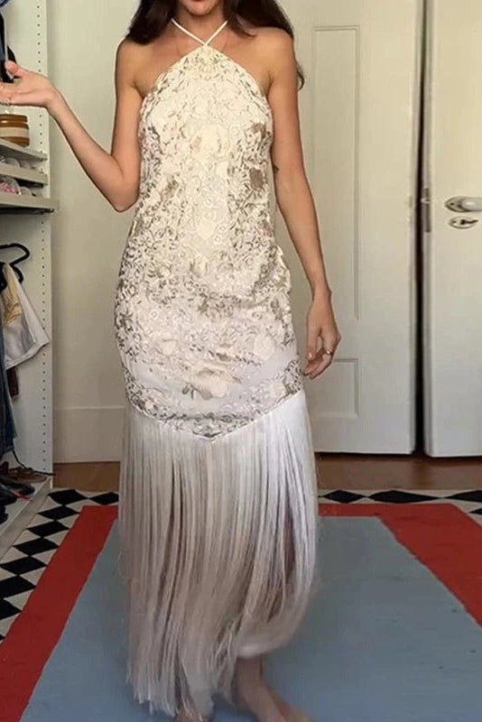 Glorol - Elegant High Waist Backless Maxi Dress