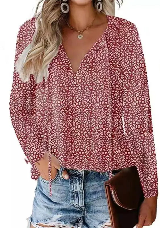Glorol - Floral V-Neck Double-Layer Top