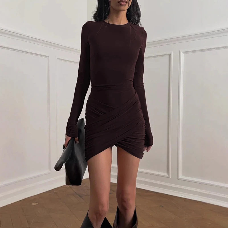 Glorol - O Neck Long Sleeve Bodycon Mini Dress