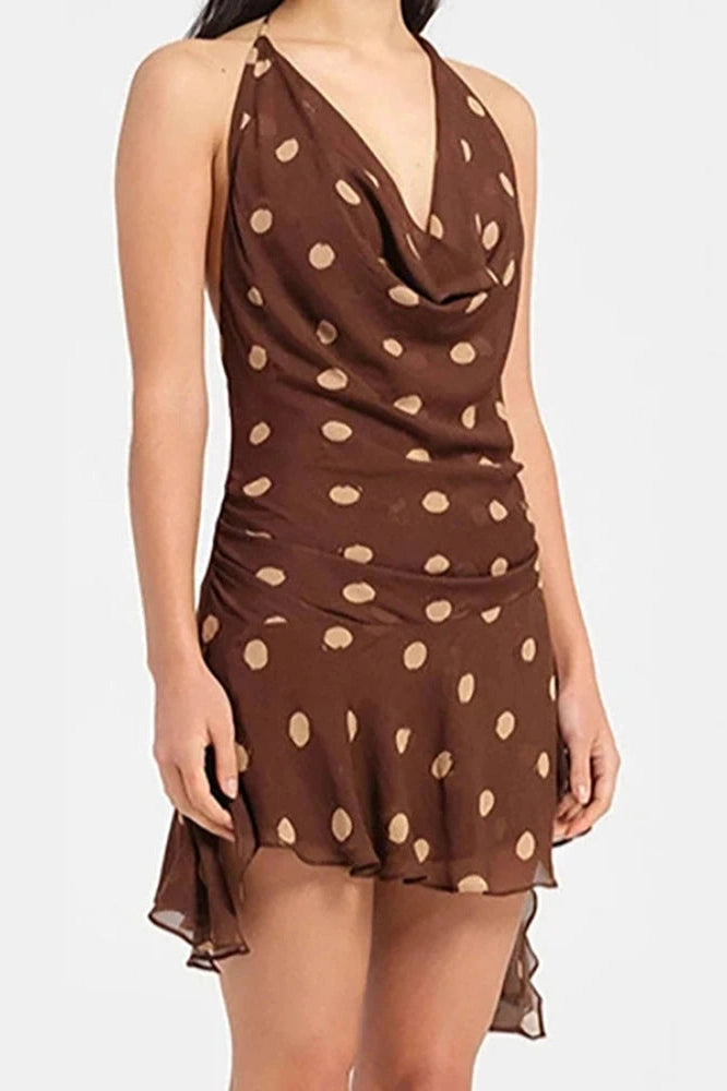 Glorol - Printed Off Shoulder V-Neck Backless Mini Dress