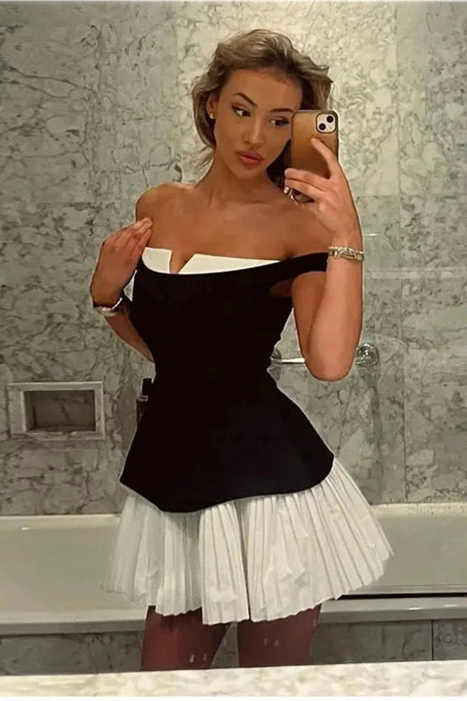 Glorol - Elegant Slim Fit Off-Shoulder Sleeveless Mini Dress