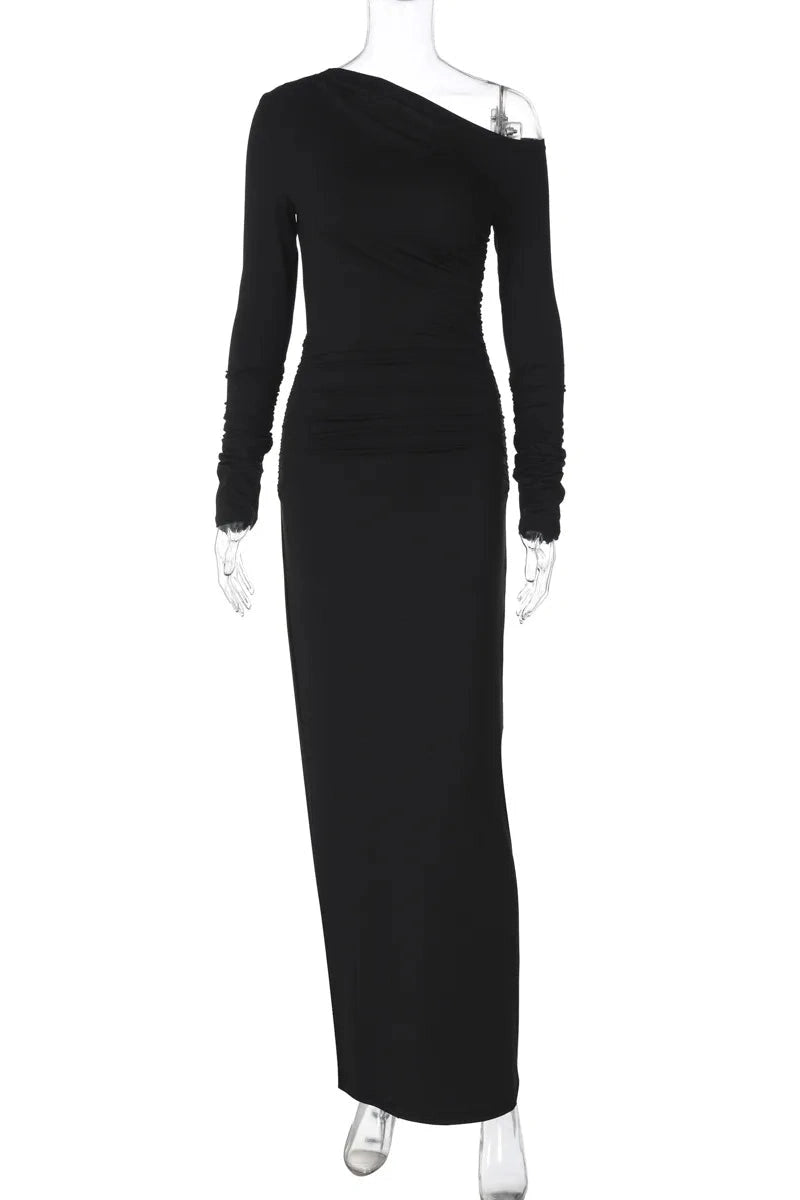 Glorol - Elegant Long Sleeve Bodycon High Waist Maxi Dress