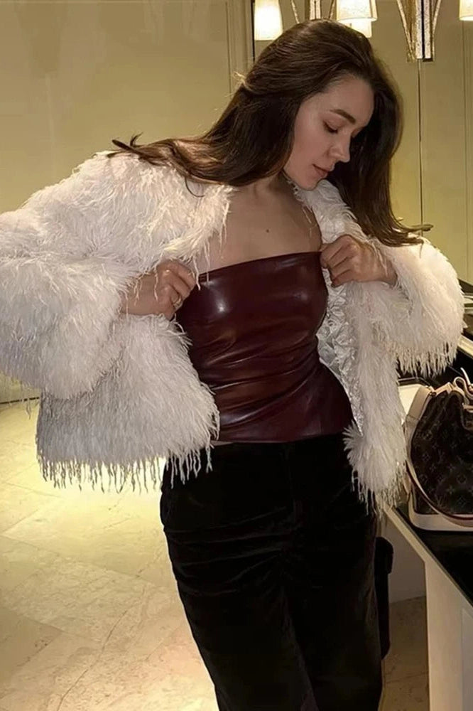 Glorol - PU Leather Pleated Zipper Irregular Top