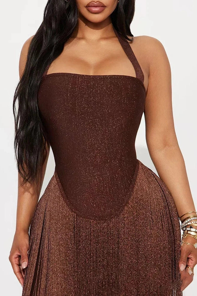 Hollow Out Sleeveless Backless Maxi Dress