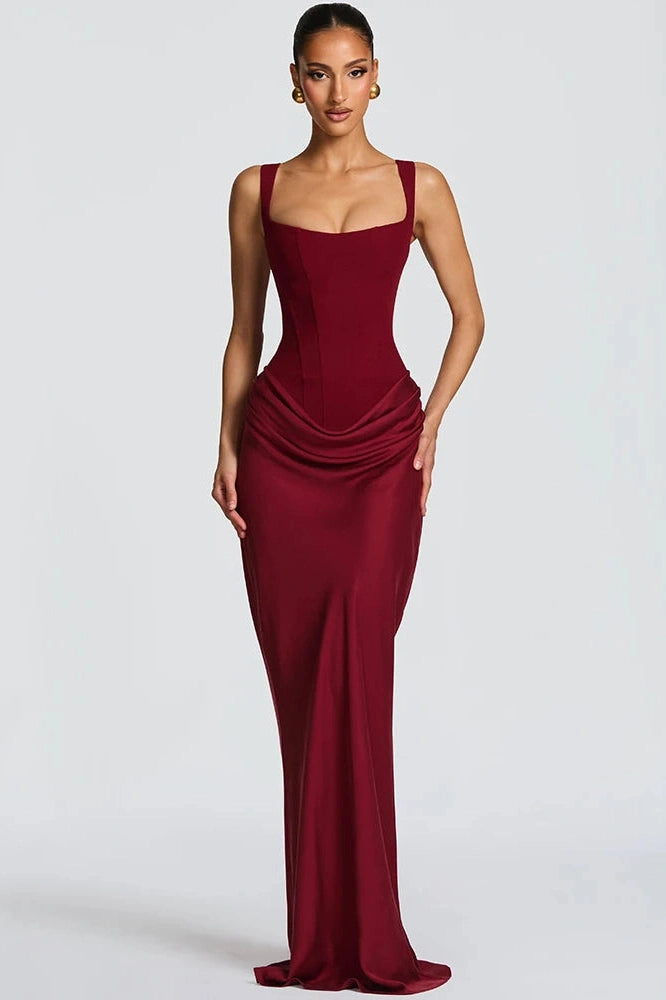 Glorol - Backless Square Collar Straps Sleeveless Bodycon Maxi Dress