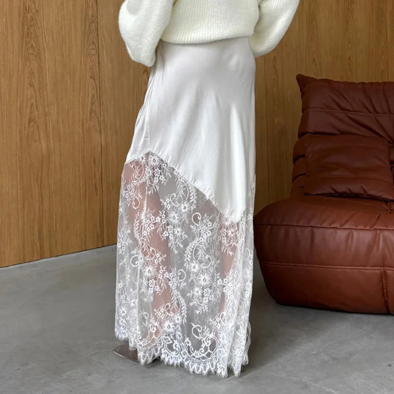 Glorol - High Waist Loose See-Through Lace Skirt