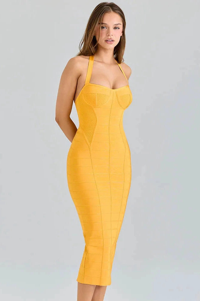 Glorol - Backless Off-Shoulder Sleeveless Bodycon Midi Dress