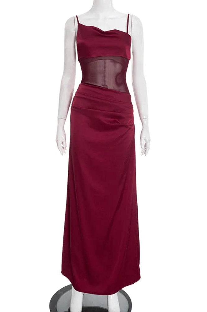 Glorol - Spaghetti Strap Backless See Through Sleeveless Maxi Dress