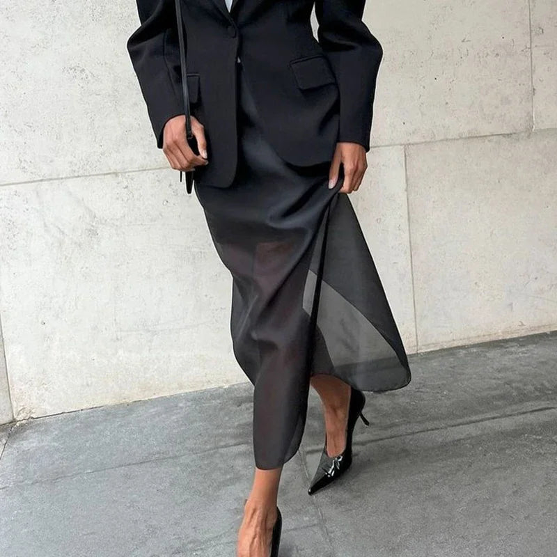 Glorol - High Waist Double-Layer See Through Skirt