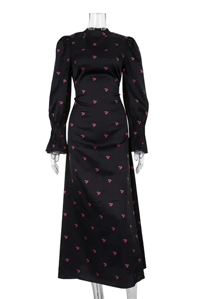 Glorol - Printed Long Sleeve Patchwork Maxi Dress