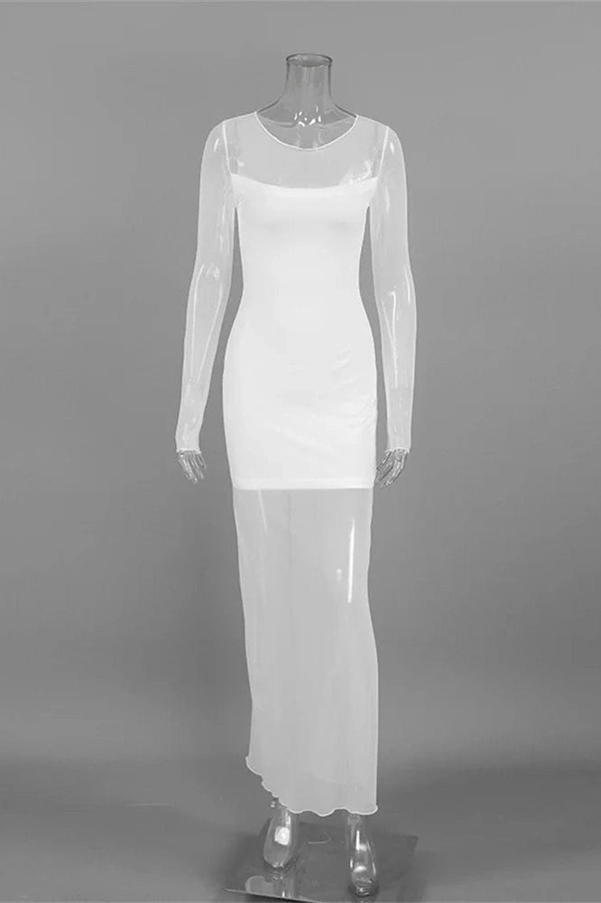 Glorol - See-Through High Waist Patchwork Slim Maxi Dress