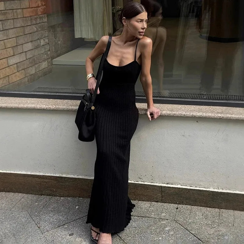Glorol - Sleeveless Spaghetti Strap Slim Maxi Dress
