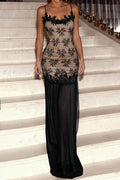 Glorol - Elegant Backless Lace Print Sleeveless Slim Maxi Dress