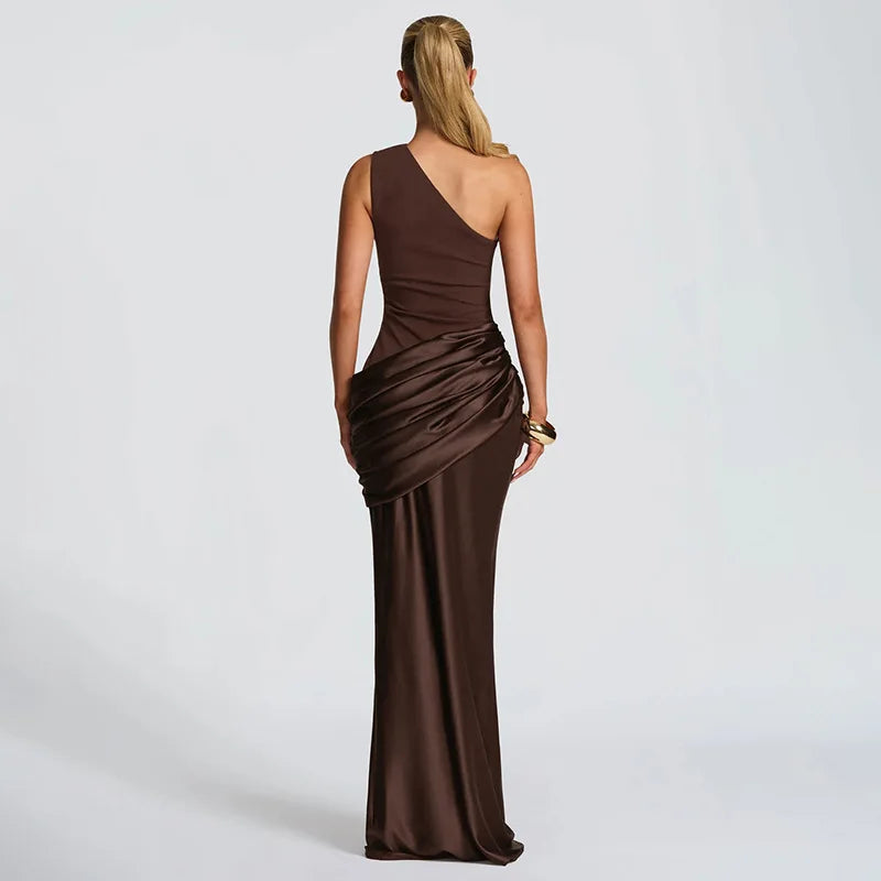 Glorol - One Shoulder Sleeveless Slim Maxi Dress