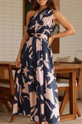 Glorol - One Shoulder High Waist Pleated Sleeveless Maxi Dress