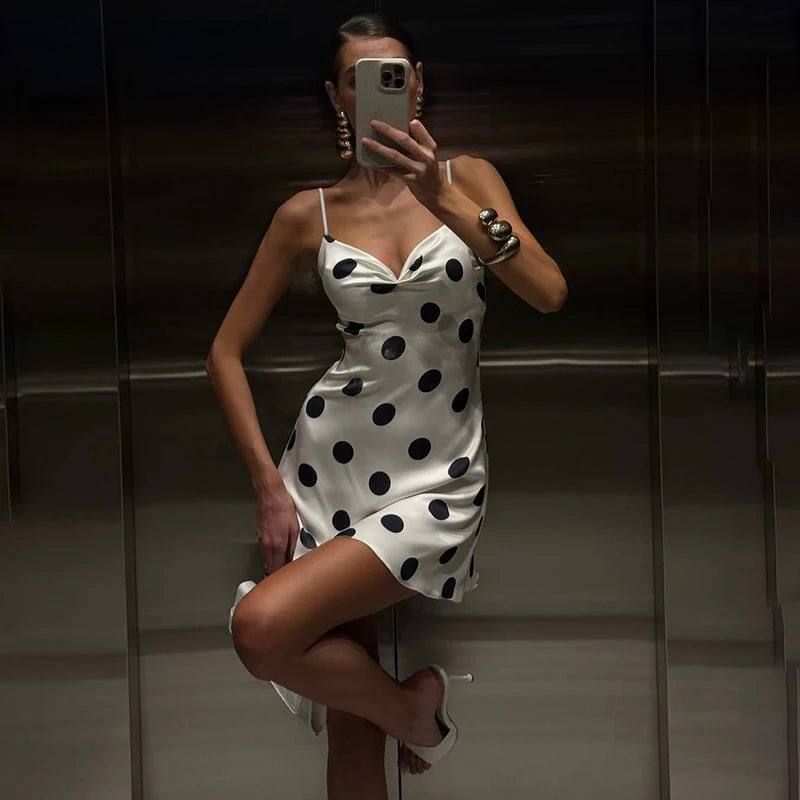 Glorol - Polka Dot Print Sleeveless Slim Mini Dress