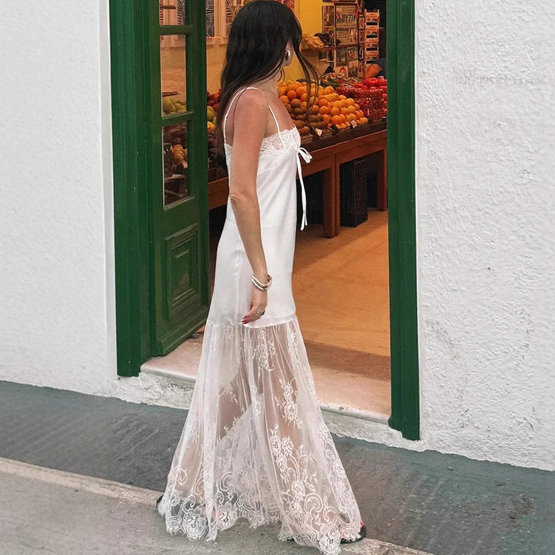 Glorol - Lace Spaghetti Strap Loose Maxi Dress