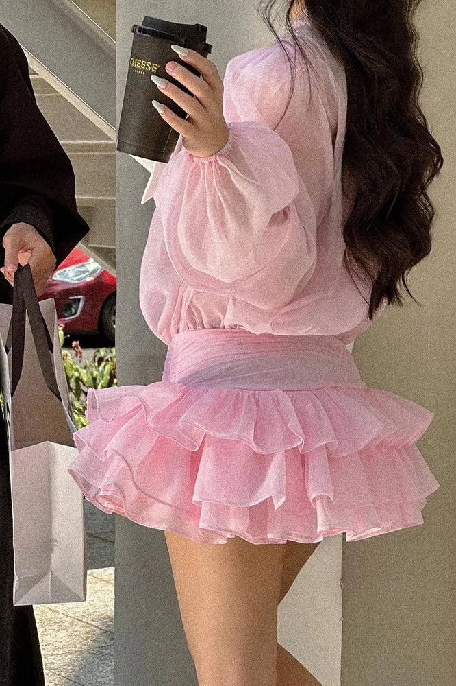 Glorol - Elegant Loose Pleated See-Through Mini Dress