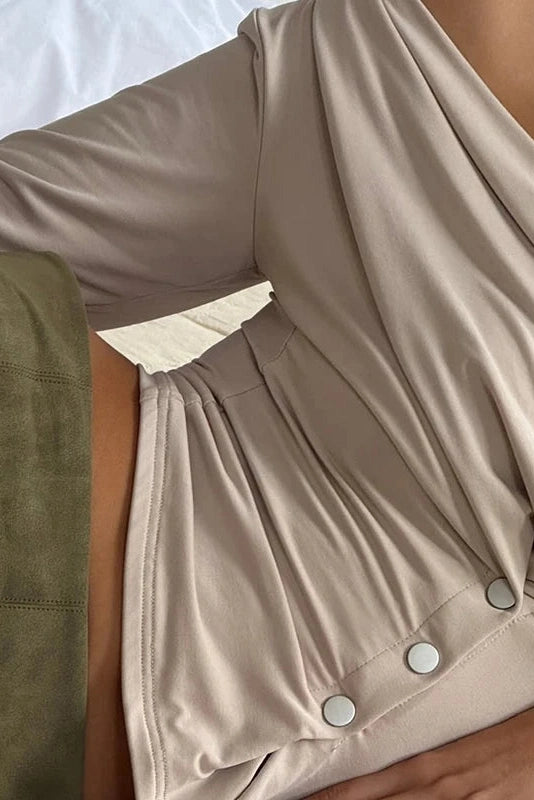 Glorol - Pleated Button Long-Sleeve Top