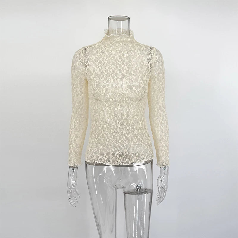 Glorol - Lace Long-Sleeve Mesh Top