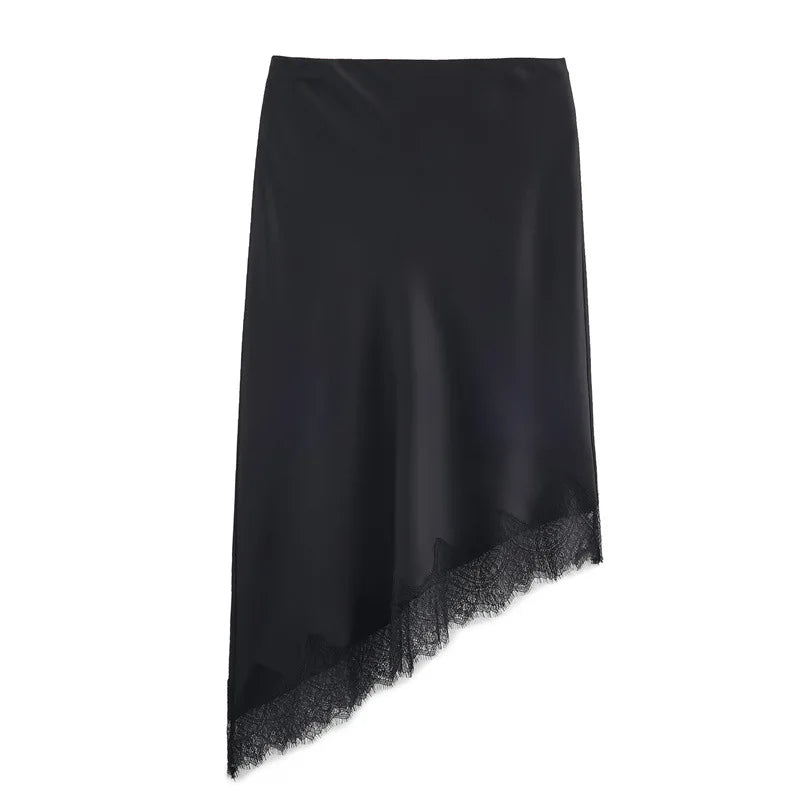 Glorol - High Waist Lace Patchwork Printed Skirt
