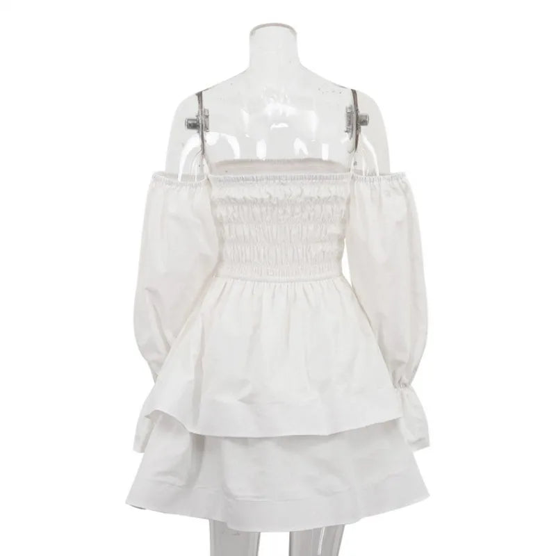 Glorol - Off Shoulder Ruched Long Sleeve Mini Dress