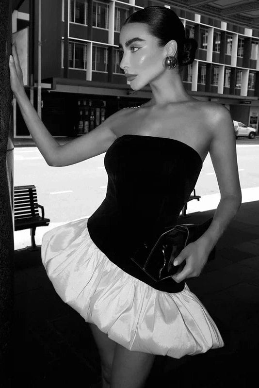 Glorol - Elegant Strapless Sleeveless High Waist Irregular Mini Dress