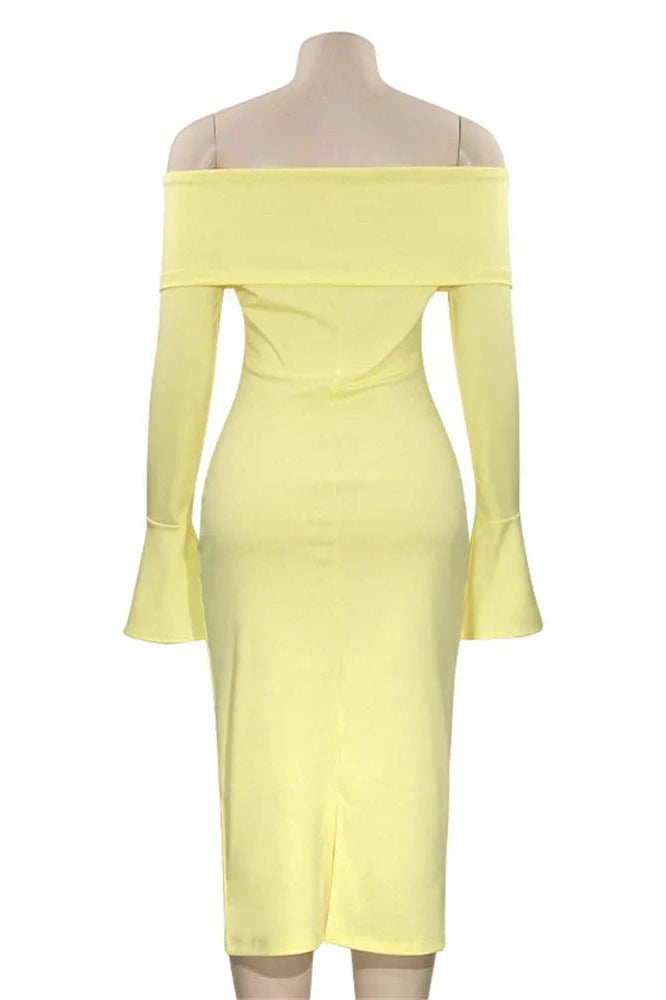 Glorol - Long Sleeve  Slim High Waist Patchwork Midi Dress