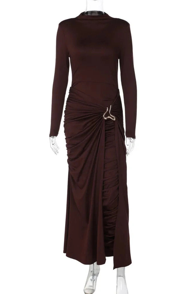 Glorol - Long Sleeve O Neck High Waist Bodycon Maxi Dress