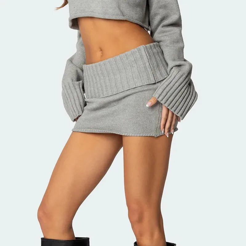 Glorol - Slim Fit Ribbed Waist Low Rise Skirt