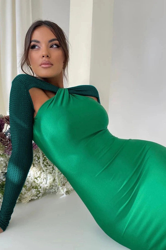 Glorol - Hollow Out Long Sleeve Bodycon Maxi Dress