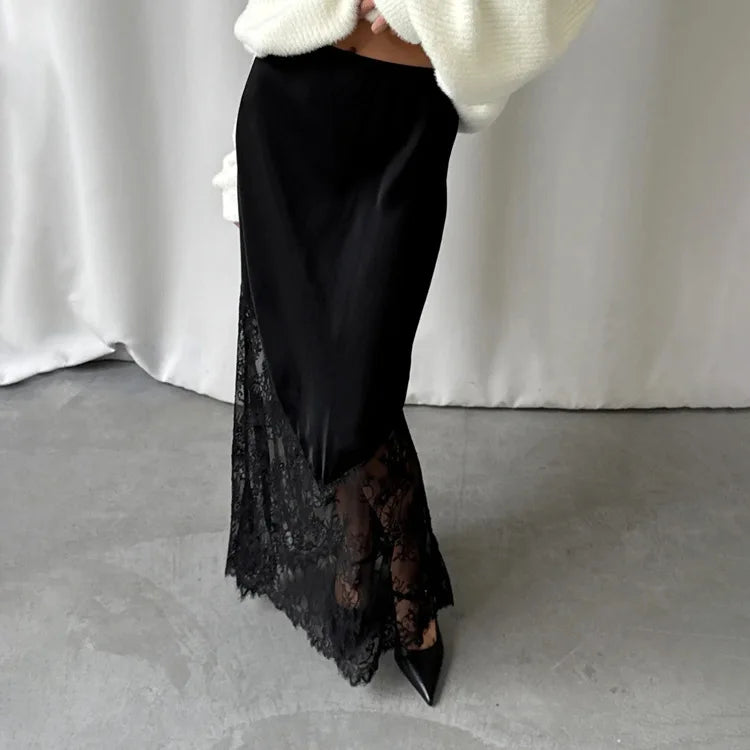 Glorol - High Waist Loose See-Through Lace Skirt
